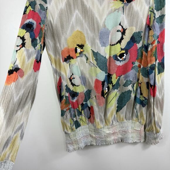 Anthropologie Blank London Floral Watercolor Top XS Smocked Sequin Chevron Boho - Picture 4 of 16